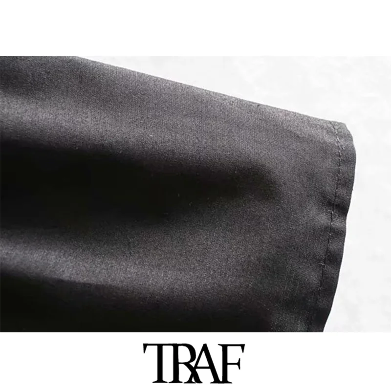 TRAF Женская винтажная Милая Черная Толстовка с оборками модная с круглым вырезом и длинным рукавом женские пуловеры шикарные топы