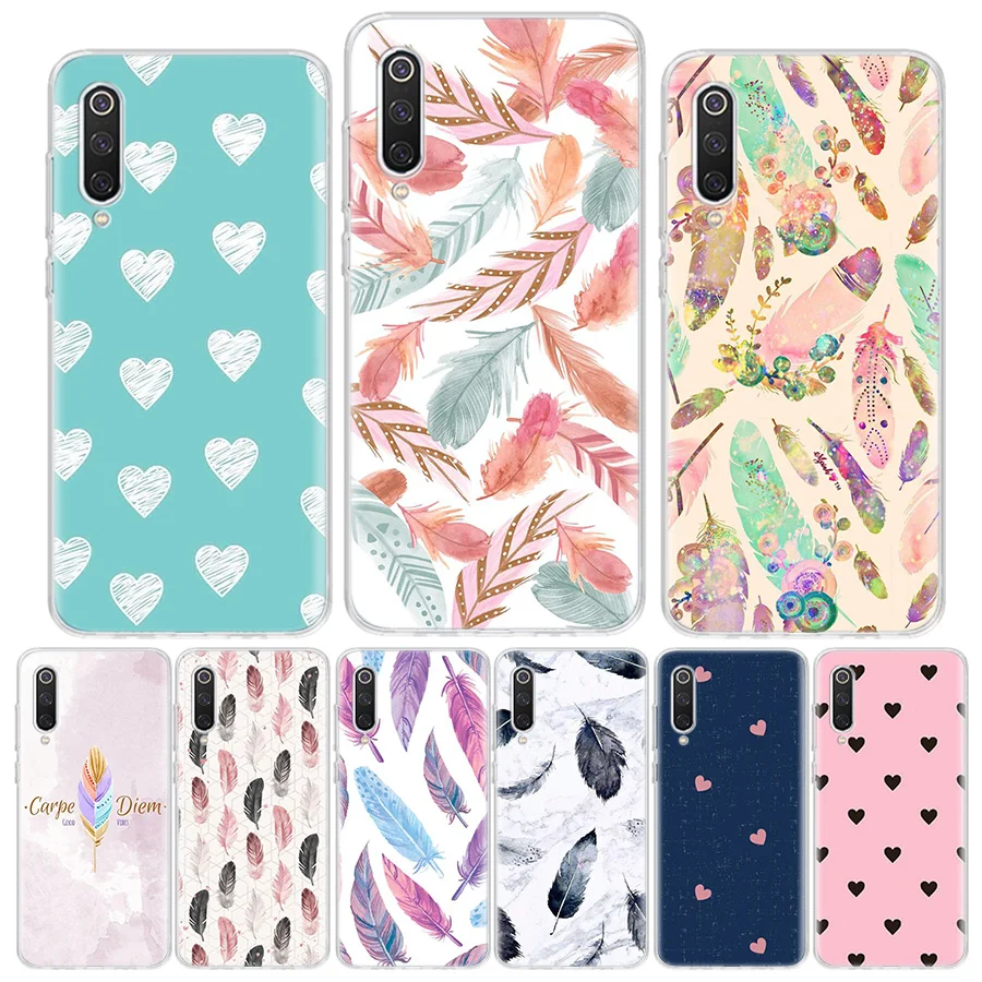 Чехол для телефона в горошек с перьями Xiaomi M3 X3 5X 6X CC9 F1 F2 F3 Mi 8 9 9T 10T 11 Note 10 Pro A1 A2 A3 |