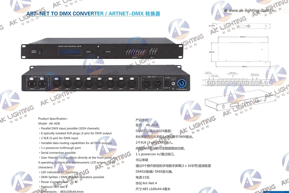 1 шт. Artnet Dmx контроллер 8 портов Конвертер выход 8x512 4096 каналов для Satge Dj светильник Contro