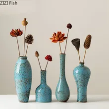 Китайская керамическая ваза Сапфировая синяя ледяная трещина градиентные вазы для декора стола Цветочные вставки Искусственные цветы винтажное украшение для дома