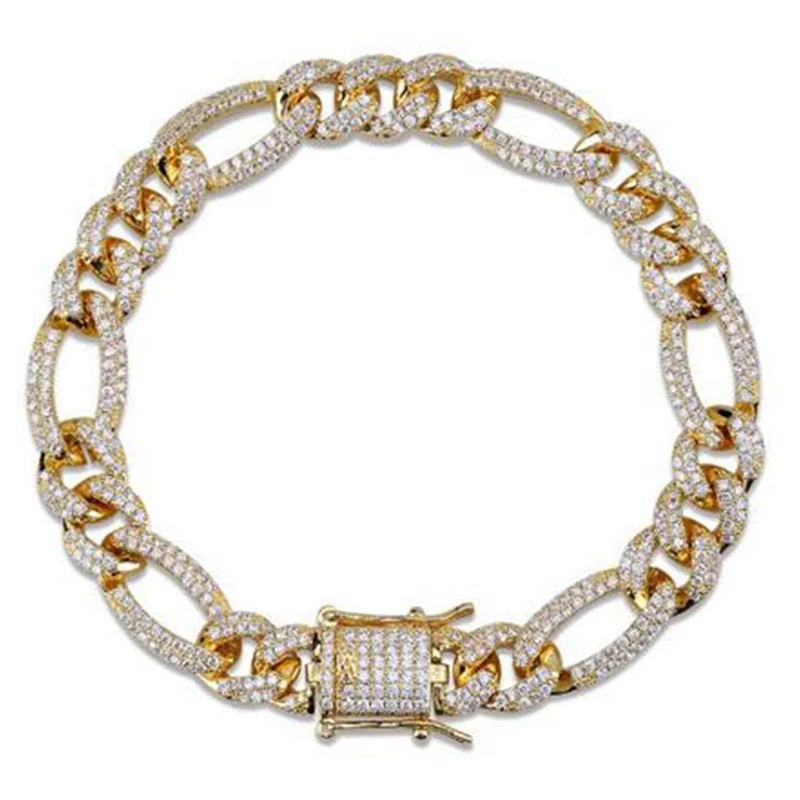 10 мм коробка замок браслет мужские хип хоп горный хрусталь раппер браслет ювелирные изделия