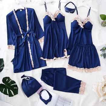 

2020 Spring New Sleepwear Set Home Clothing 5PCS Bride Bridesmaid Wedding Robe Suit Sexy Lace Trim Women Kimono Bathrobe Gown