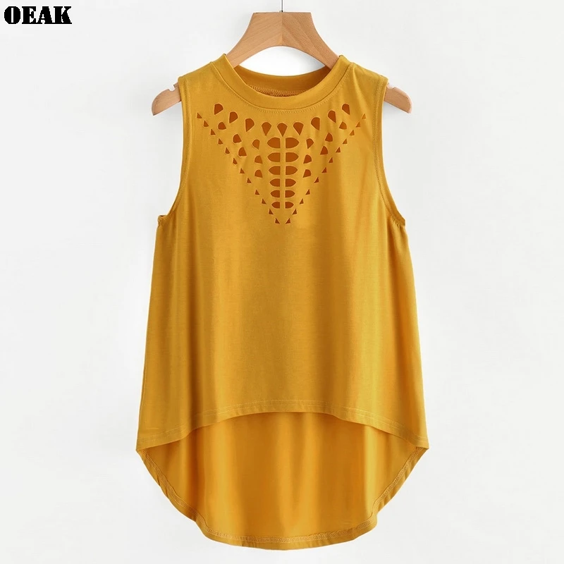 

Oeak Fashion Summer Plus Size Women T-Shirts Tank Casual Solid Sleeveless Hollow Out Tee Shirt Top Female Camisole T-Shirt