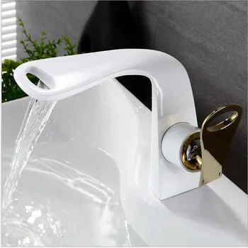

Luxury Basin Faucet Modern Brass Waterfall Faucet Bathroom Faucets Deck Mount Sink Crane Cold Hot Water Mixer Tap Black faucet