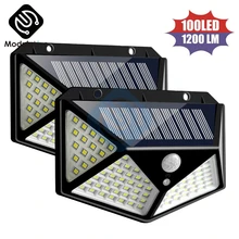 100 светодиодный S 1200LM солнечный светильник на открытом воздухе Водонепроницаемый движения PIR Сенсор настенный светильник солнечный светильник SMD 2835 4-сторонняя лампа светодиодный светильник для сада во дворе