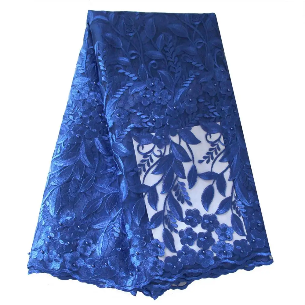 

3d French Mesh Floral Royal Blue Lace Fabric Latest Nigerian Aso Ebi Styles Fabric for Wedding And Parties