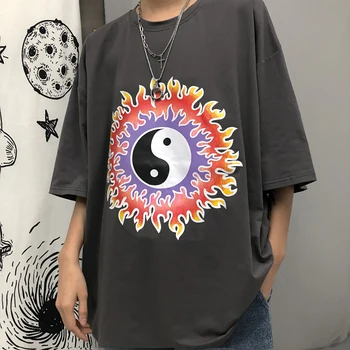 

Lychee Girls Harajuku Black Flame Gossip Tai Chi Women Top Tees T Shirt Short Sleeve Loose Lady T Shirts O-Neck Women T-shirts