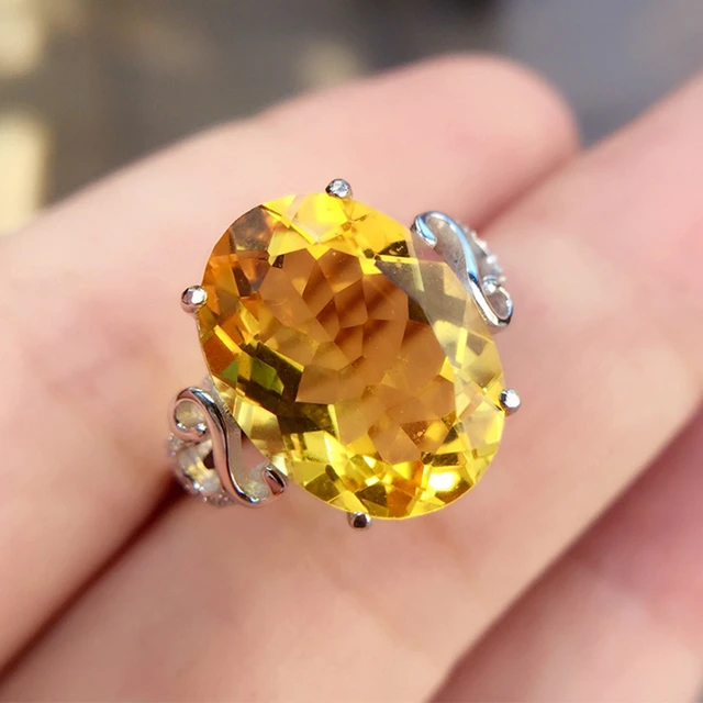 Jewelryonclick Genuine 5 Carat Citrine Silver Adjustable Rings for