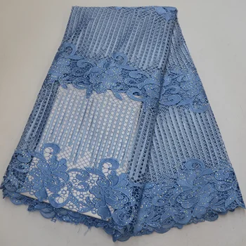 

7 colors high quality African big cord lace fabric beautiful skyblue guipure lace fabric with stones for party WLP035