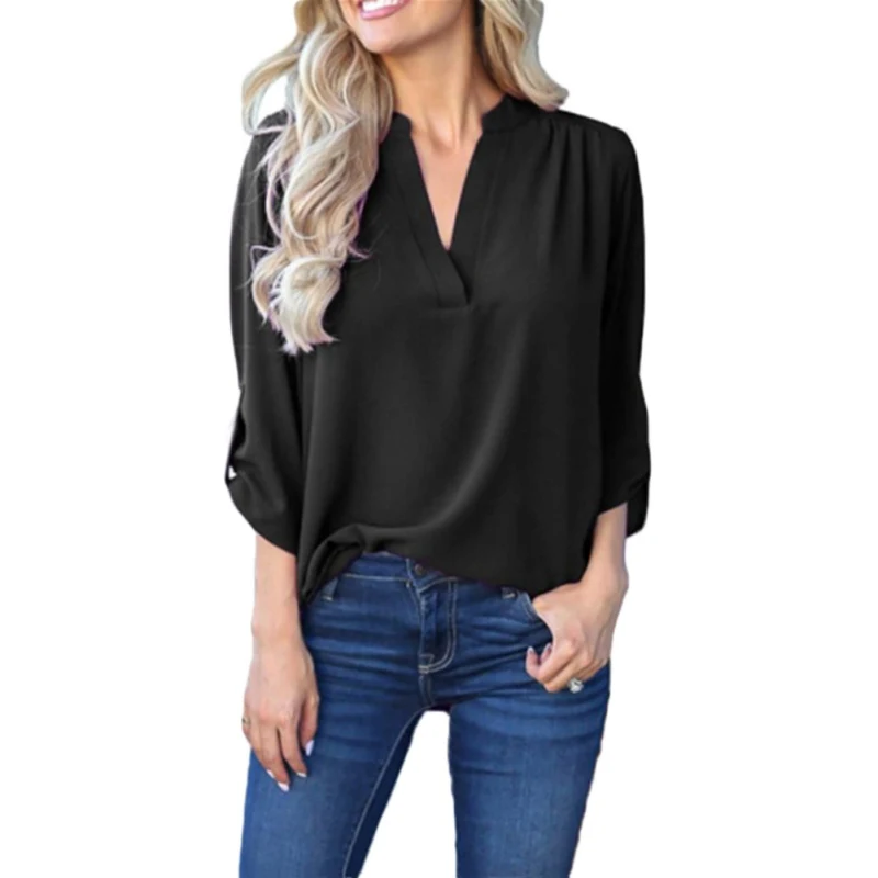 Women Blouse Long Sleeve Sexy V-neck 2019 Autumn Office Lady Chiffon Irregular Shirt Female Blouses Plus Size Tops Women Blouse Long Sleeve Sexy V-neck 2019 Autumn Office Lady Chiffon Irregular Shirt Female Blouses Plus Size Tops