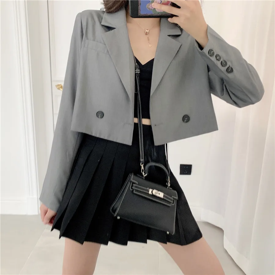 Summer New Style Korean-style Fashion Casual Short Fold-down Collar Suit Jacket Women's Versatile Long Sleeve Elegant Tops