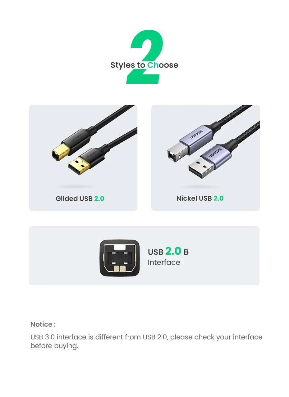 Ugreen USB Printer Cable USB Type B Male to A Male USB 3.0 2.0 Cable for Canon Epson HP ZJiang Label Printer DAC USB Printer