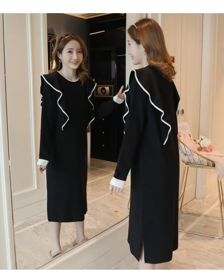 1033# Elegant Knitted Maternity Nursing Dress Autumn Winter Fashion Breastfeeding Clothes for Pregnant Women Pregnancy Feeding