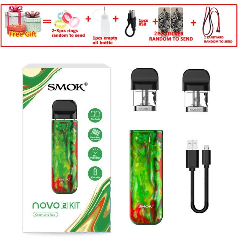 SMOK pod starter kit SMOK novo 2 kit cobra covered vape pen kit с 450 мАч встроенным аккумулятором 2 мл емкость pod system kit - Цвет: novo2 green red