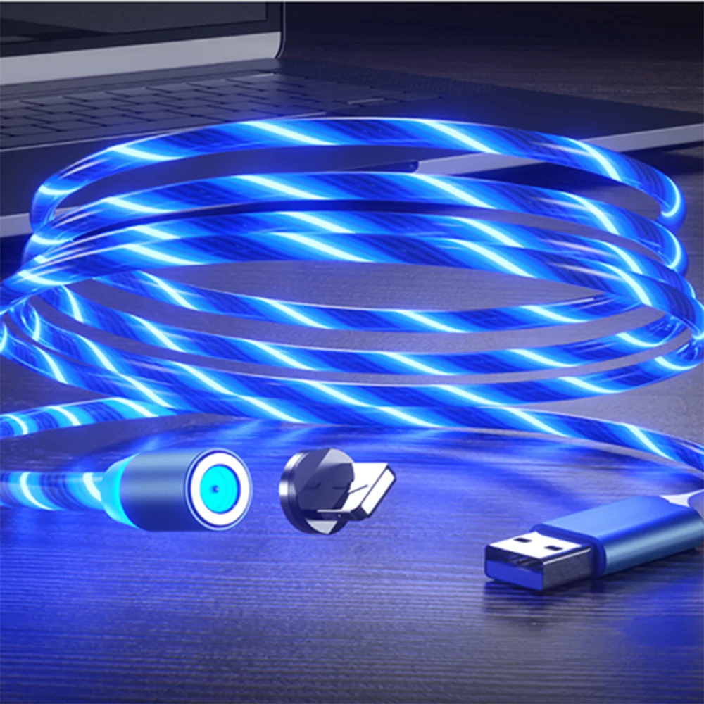 100 шт. люминесцентный Магнитный присоска светодиодный кабель для передачи данных iPh type C Micro USB для Android 2А 1 м