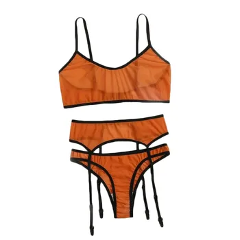 

3pcs Sexy Lace Wireless Bra Thong Garter Sleepwear Sexy Tow Hook Lingerie Sets Slip Femme Culotte Femme Lingerie Feminina bras