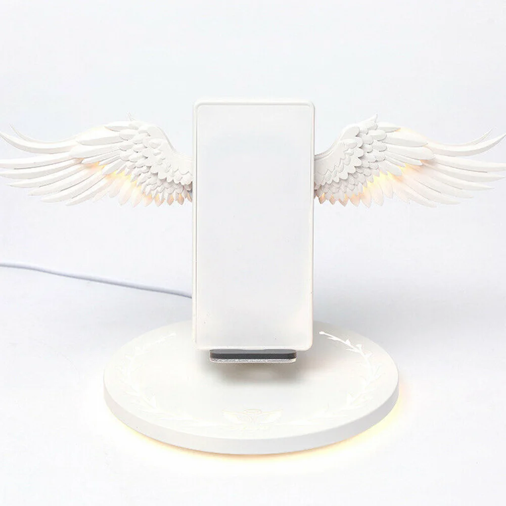 

Plastic Stand Portable Wireless Angel Wings 10W Charging Dock Universal Protection Mobile Phone Holder Fast White Ornament