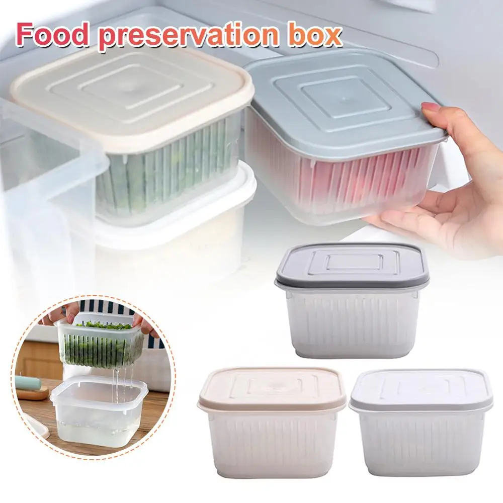 

Double Layer Square Drain Sealed Box for Ginger Garlic Onion Refrigerator Food Crisper Debris Fridge Box Tray Kitchen Organizer