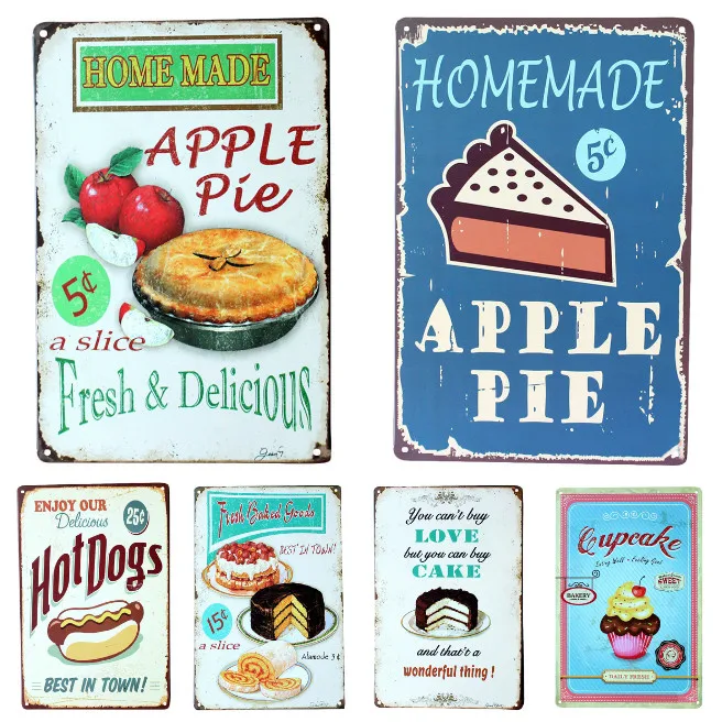 

Vintage Metal Tin Signs Cake Dessert Hamburger Plaque Poster Bar Pub Club Wall Metal Sticker Tavern Garage Home Decor 30x20cm