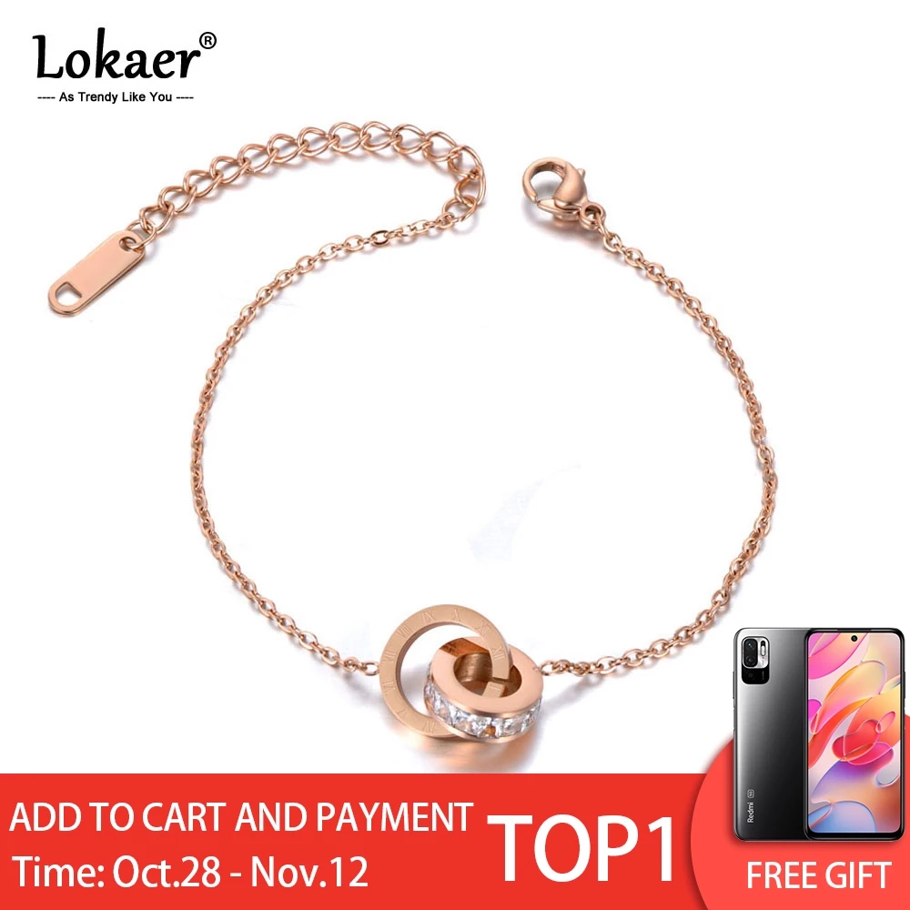 Lokaer титановые браслеты из нержавеющей стали с фианитами и кристаллами