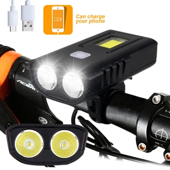 

USB Bike Headlight T6 LED Bicycle Light with Built-in Power Bank 5200mAh Rechargeable Battery Cycling Torch