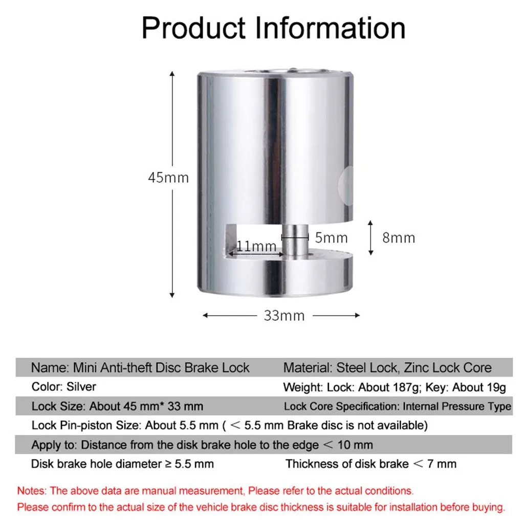 Motorcycle Scooter Security Anti-theft Wheel Cycling Bike Bicycle Disc Brake Lock with 2 Keys