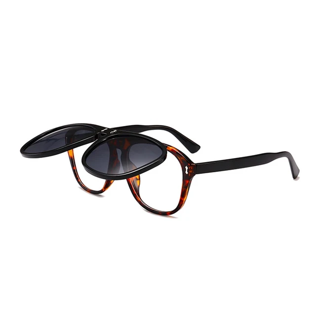OEC CPO Oversized Square Sunglasses Women Personality Flip Up Grey Sunglasses Men Double Unisex Goggles Eyeglasses UV400 O215 Black-Leopard