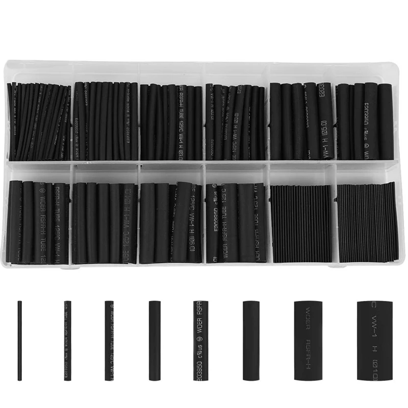 

532Pcs Heat Shrink Tubing Black Heat Shrink Tube Wire Shrink Wrap Ratio 2:1 Electrical Cable Wire Kit Set Long Lasting Insulatio