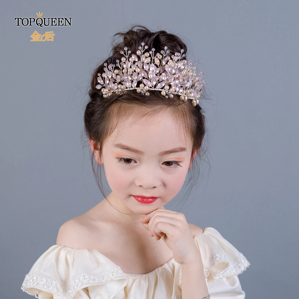 TOPQUEEN HP221-mini розовая детская тиара в виде короны с розовыми стразами в богемном стиле тиара блестящая корона и диадема детская Корона конкурса красоты
