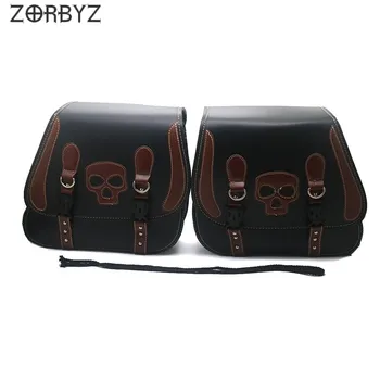 

ZORBYZ Motorcycle Vintage Saddlebag Skull Faux Artificial leather Saddle Luggage Tool Side Pannier Bag For Harley Honda Suzuki