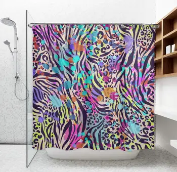 

Durable Polyester Bathroom Shower Curtain, Waterproof & Eco-Friendly Bathtub Shower Curtains Rainbow Leopard Cheetah, Natural