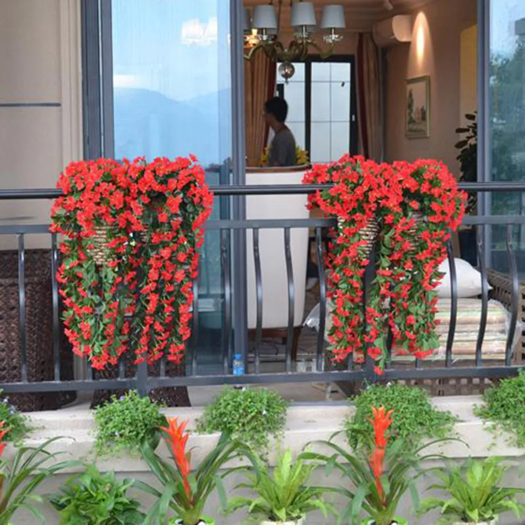 Fake Hanging Flowers Artificial Violet Flower Wall Wisteria Basket Hanging Garland Vine Fake Silk Many colors optional