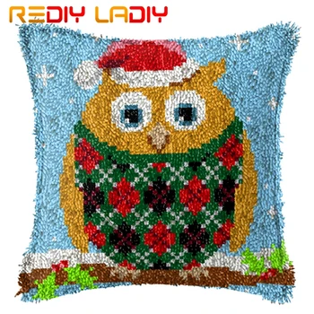 

Latch Hook Cushion Christmas Owl Pillow Case Printed Color Canvas Acrylic Yarn Latched Hook Pillow Crochet Cushion Cover Kits