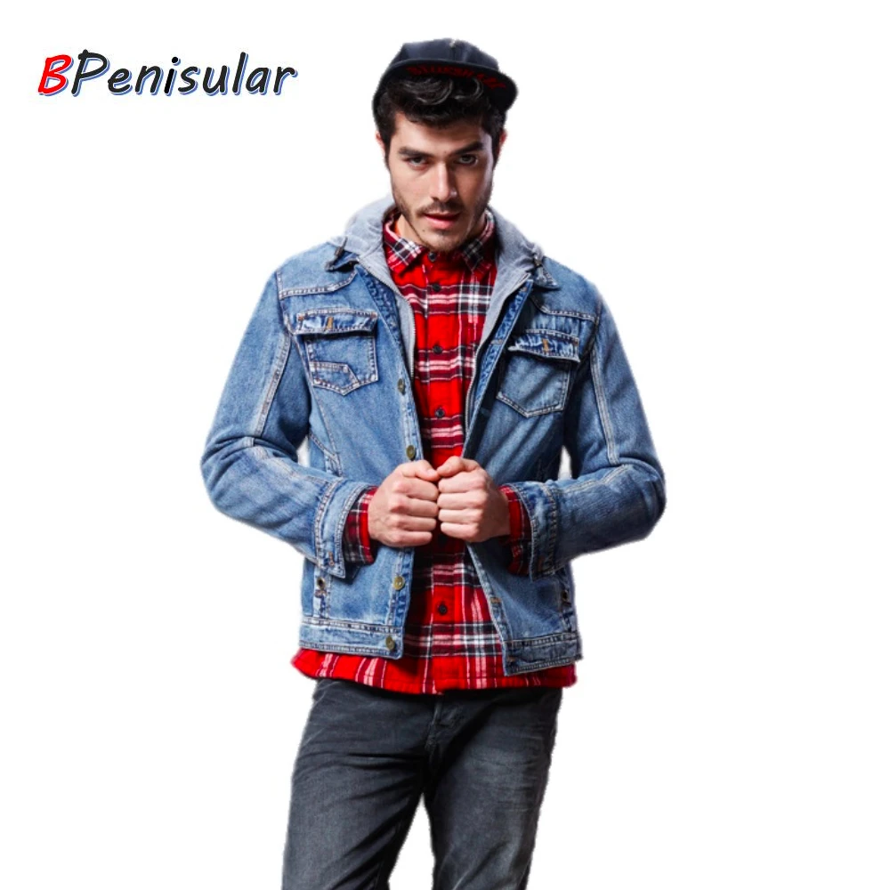 

2019 Winter Men Thickened Fur Lining Casual Men Fashionable Cowboy Jacket Denim Jean Jackets Detachable Hood Hip Hop Goth work