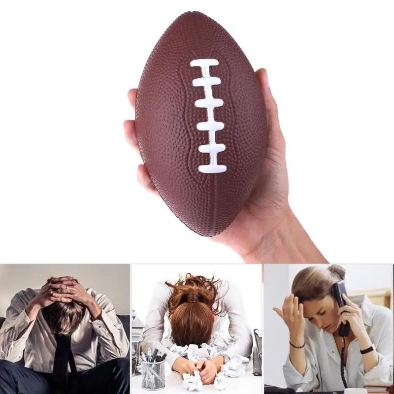 Мини мягкая полиуретановая пена Материал коричневый анти-стресс Регби Футбол мяч для сжимания