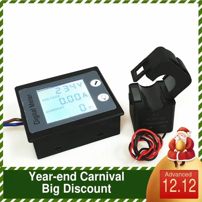 

Peacefair AC Single Phase Digital Electric Saver Power Meter Wattmeter 220V 100A Khw Energy Meter PZEM-011 with CT Split