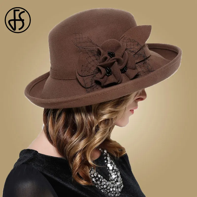FS в винтажном стиле с широкими полями шерсть фетровая шляпка шерстяная черная