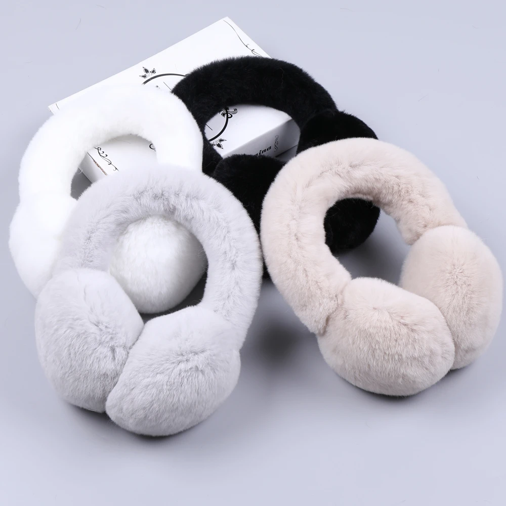 Winter Warm Rex Rabbit Fur Earmuffs Ear Earflap Plush Earmuff for Girls ...