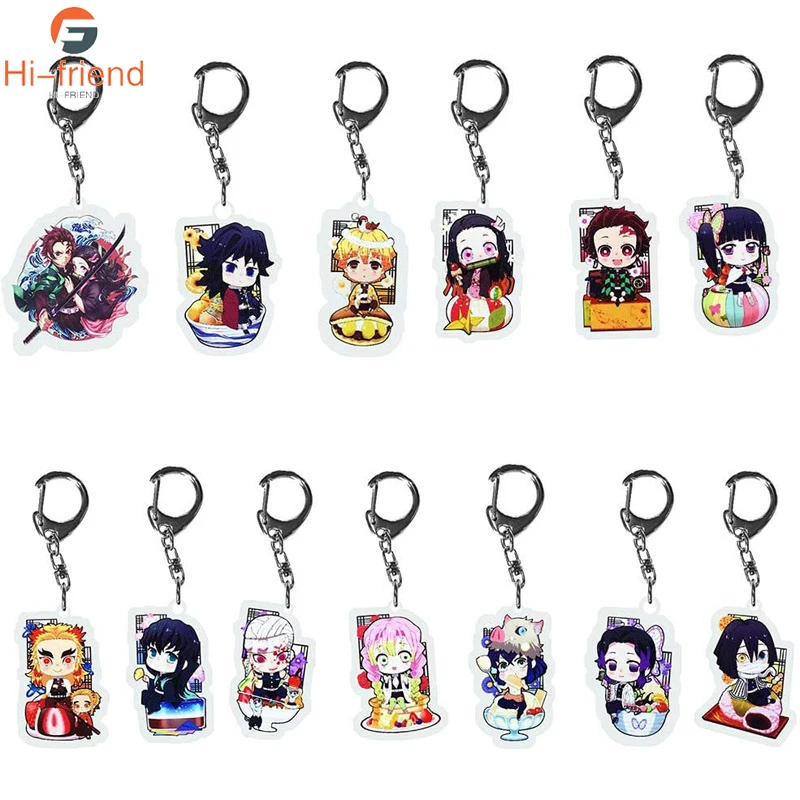 30Pcs/Lot Anime Keychains Demon Slayer Keychain Kimetsu No Yaiba Acrylic Key Ring for Women Man Gift Wholesale
