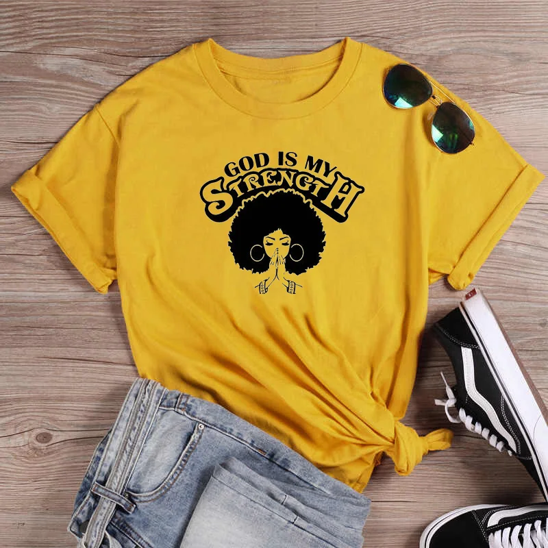 В африканском стиле для женщин и девушек Бог сила моя футболка jesus 100% хлопковая со