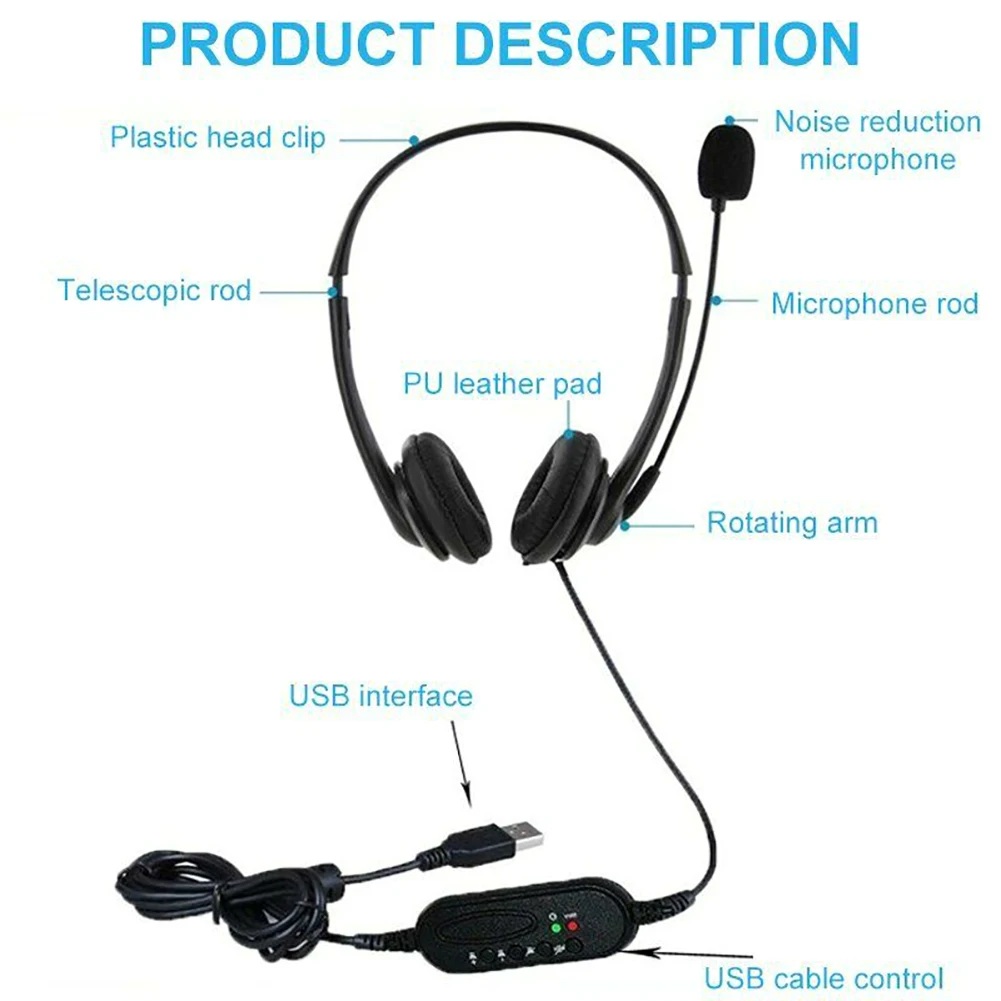 USB Wired Headset Computer Headphone Microphone Noise Reduction Cancelling For PC Laptop Desktop boxes Call Center Lightweight