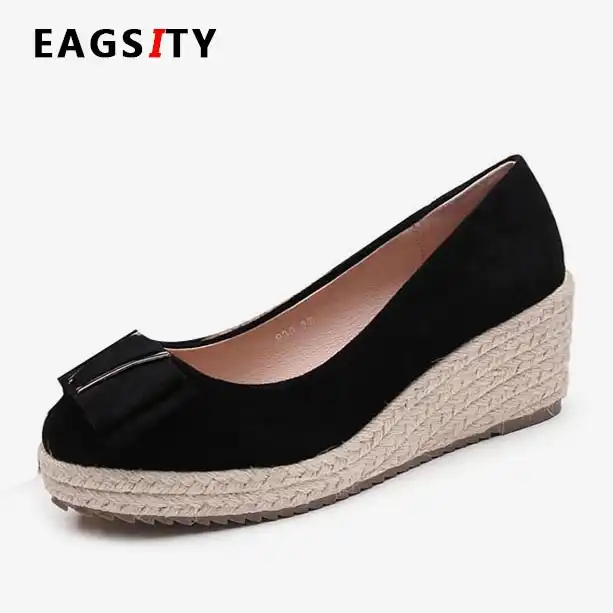 womens breathable suede round toe slip on platform shoes