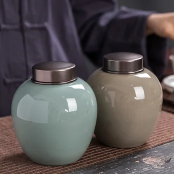 

Tea Containers Ceramic Sealed Can Large Half A Catty Package Black Tea Metal Cover Storage Tank Tea Jar Ceramic Jar Tea Storage