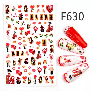 

1 PC Pink Flower Designs Memory Stickers 3D Red Slider on Nails Lover Umbrella Heart Adhesive Foils Art Accessories