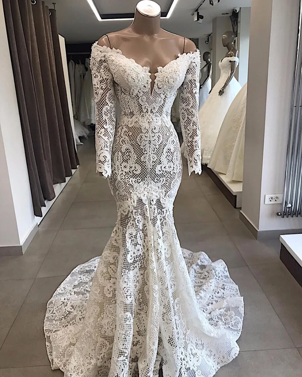 Vestidos De Novia свадебное платье русалки с открытой спиной и плечами кружевное свадебное платье с длинным рукавом свадебное платье