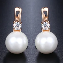 Davieslee серьги-гвоздики с белым жемчугом для женщин, 585, розовое золото, проложенный кубическим цирконием, женские сережки с фианитом, модное ювелирное изделие DGE128