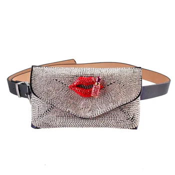 

Ladies'fashionable lip and loving waistband Diamond Insert Luxury Design Single Shoulder Slant Bag Mobile pocket purse