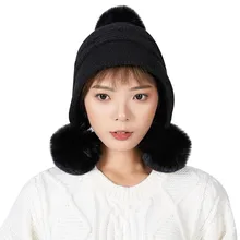 Модные женские зимние шапки с воротником, толстая вязаная теплая шапка-ушанка, шапка-бомбер с кроличьим мехом, зимняя шапка Gorros Mujer Invierno