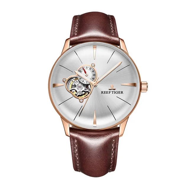 Reef Tiger бренд Tourbillon циферблат светящийся указатель автоматические часы топ роскошные механические кожаные мужские часы Relogio Masculino - Цвет: RGA8239-YBBH