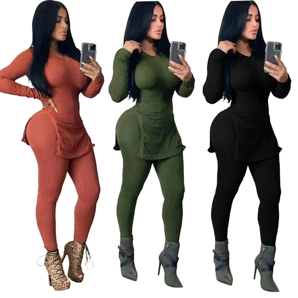 

New Autumn Winter Women's Set Tracksuit O Neck Full Sleeve Top Pants Suit Two Piece set Knitting Solid Outfits Sporty GL8081